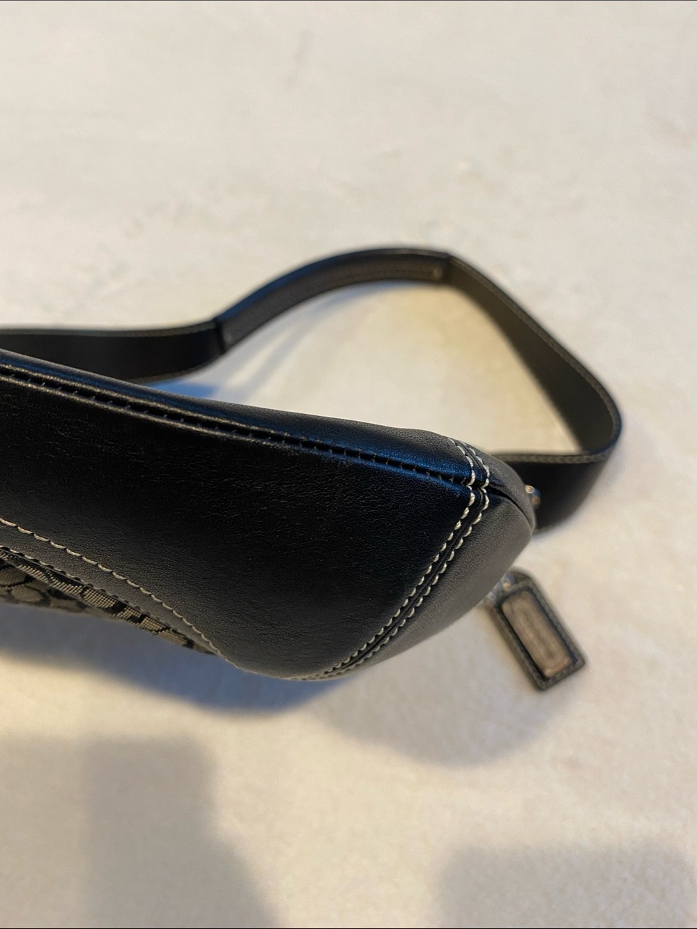 COACH Soho Signature Canvas Shoulder Bag Black Leather Silver Buckle Medium Size - Picture 10 of 17